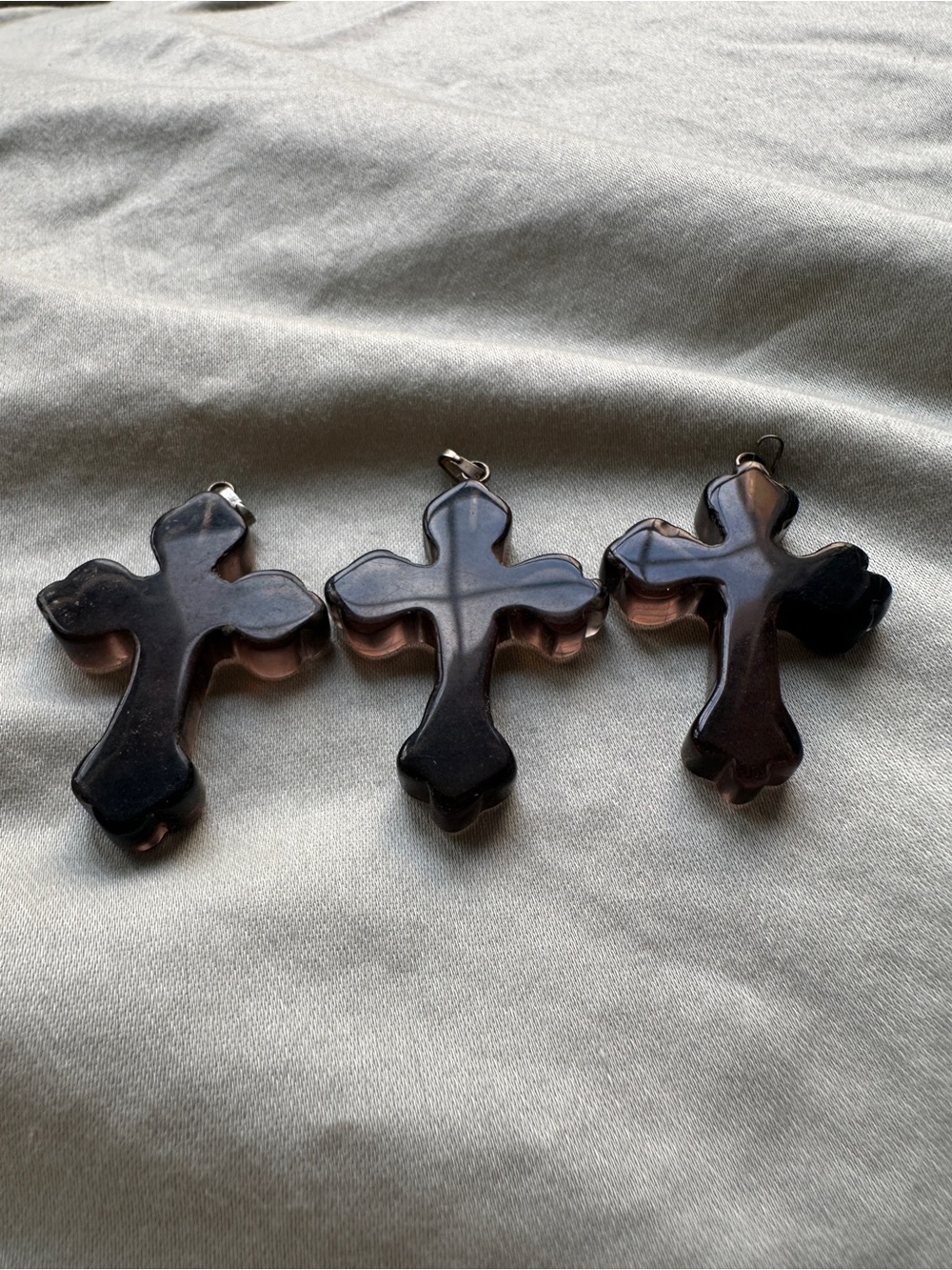 Set of Three Banded Obsidian Cross Pendants
